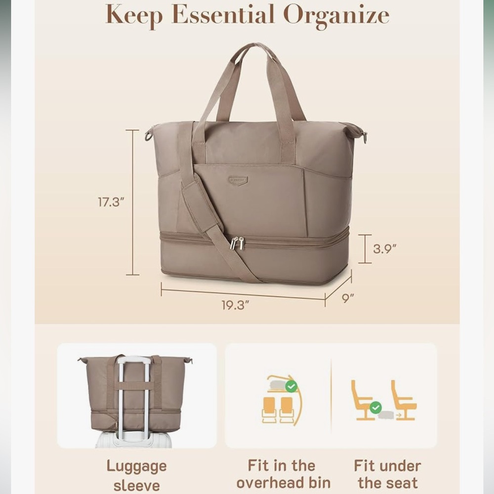 *New* Weekender/Expandable/Foldie Travel Bag/Duffel/Carry-On - Camel - Picture 2 of 8